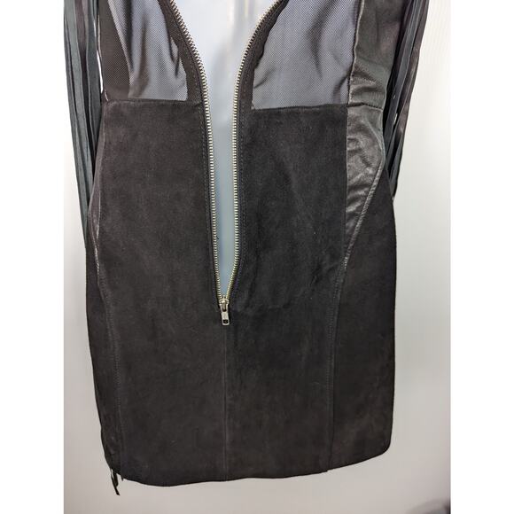 Nasty Gal Black Leather Suede Sleeveless Mini Dress Long Fringe Mesh Back Small - Picture 11 of 14